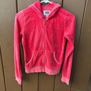 Juicy Couture Embellished Velour Hoodie Y2K Pink Full Zip Crown